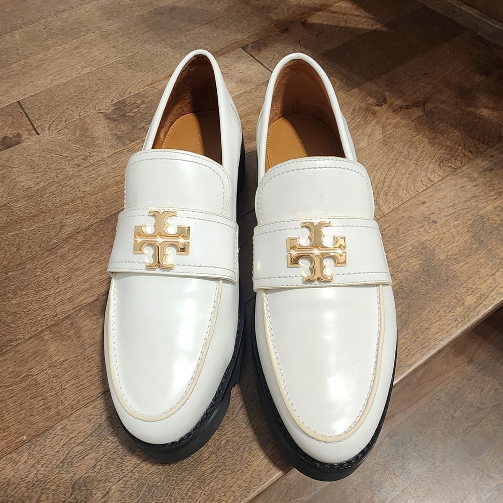 Tory Burch White Leather Loafers